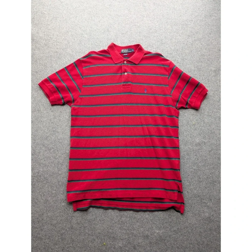 Ralph Lauren Men's Polos Shirt Medium Red Blue Green Stripe Short Sleeve